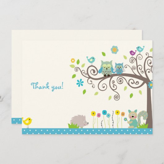 Cute Blue Owl Boy Baby shower Bedankt kaarten (Voorkant / Achterkant)