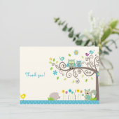 Cute Blue Owl Boy Baby shower Bedankt kaarten (Staand voorkant)