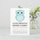 Cute Blue Owl Boy Baby Shower Invitations Kaart (Staand voorkant)
