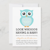 Cute Blue Owl Boy Baby Shower Invitations Kaart (Voorkant)