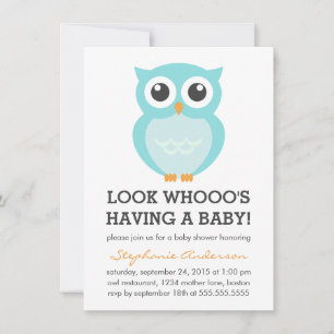 Cute Blue Owl Boy Baby Shower Invitations Kaart