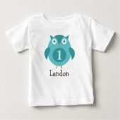 Cute Blue Owl Boy Name First Birthday Party (Voorkant)