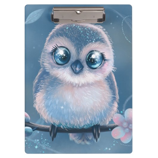 Cute Blue Owl Clipboard Klembord (Voorkant)