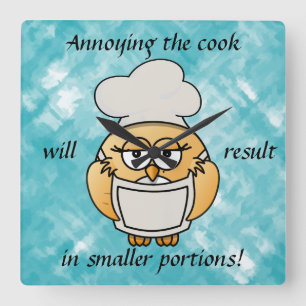 Cute Blue Owl Cook Wall Clock Vierkante Klok