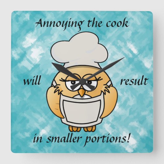 Cute Blue Owl Cook Wall Clock Vierkante Klok (Voorkant)