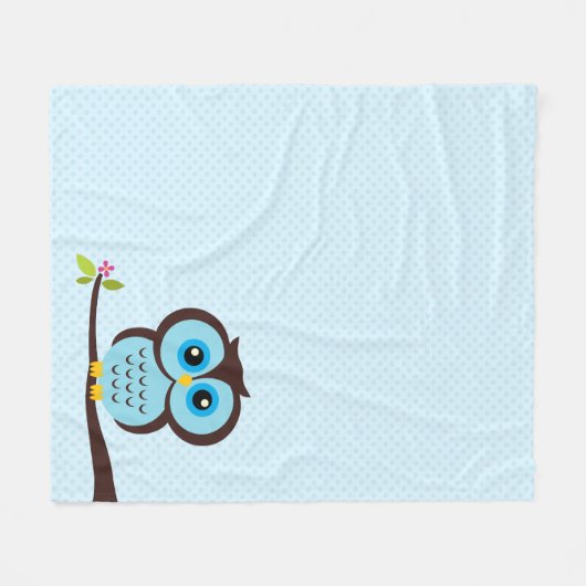 Cute Blue Owl Fleece Deken (Voorkant (Horizontaal))