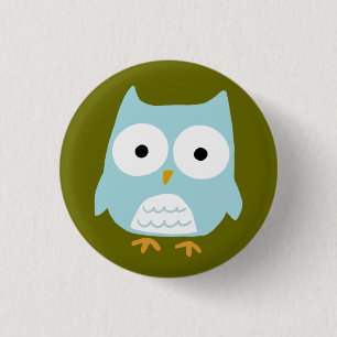 Cute Blue Owl Funny Whimsical Owl Character Ronde Button 3,2 Cm
