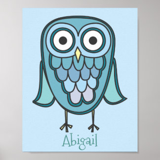Cute Blue Owl Gepersonaliseerd 8x10 Poster