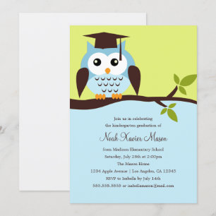 Cute Blue Owl Graduation Party Invitation Kaart