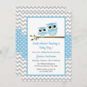Cute Blue Owl Gray Chevron Boy Baby shower Kaart (Voorkant / Achterkant)