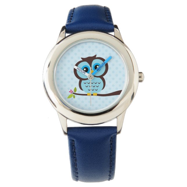 Cute Blue Owl Horloge (Voorkant)