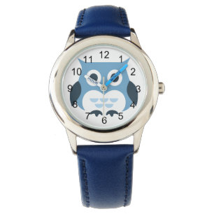 Cute Blue Owl Illustratie Horloge