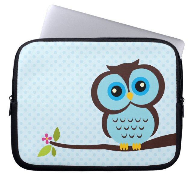 Cute Blue Owl Laptop Sleeve (Voorkant)