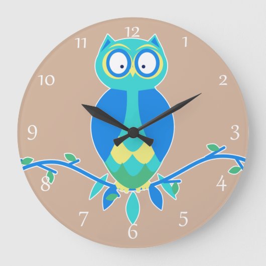 Cute Blue Owl Nursery Grote Klok (Voorkant)