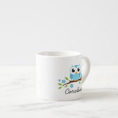 Cute blue owl op gepersonaliseerde naam van de blo espresso kop (Voorkant rechts)
