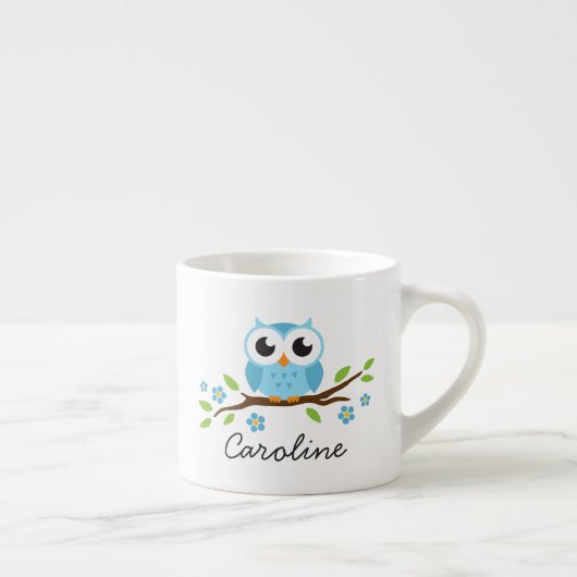 Cute blue owl op gepersonaliseerde naam van de blo espresso kop (Rechts)
