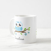 Cute blue owl op gepersonaliseerde naam van de blo koffiemok (Voorkant links)