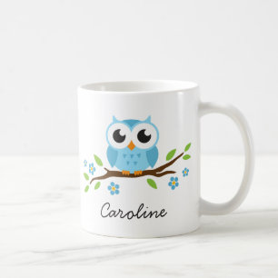 Cute blue owl op gepersonaliseerde naam van de blo koffiemok