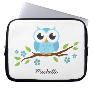 Cute blue owl op gepersonaliseerde naam van de blo laptop sleeve