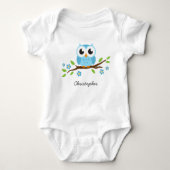 Cute blue owl op gepersonaliseerde naam van de blo romper (Voorkant)