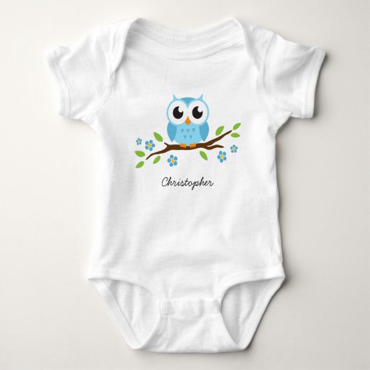 Cute blue owl op gepersonaliseerde naam van de blo romper (Voorkant)