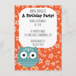 Cute Blue Owl Party Invitation Kaart