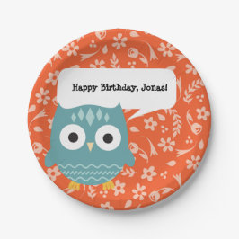 Cute Blue Owl Personalised Party Borden Papieren Bordje