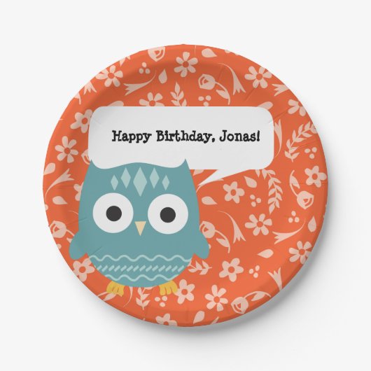 Cute Blue Owl Personalised Party Borden Papieren Bordje (Voorkant)