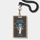 Cute Blue Owl Teacher Vertical Hall Pass Badge (Voorzijde met lanyard)