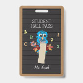 Cute Blue Owl Teacher Vertical Hall Pass Badge (Voorzijde)