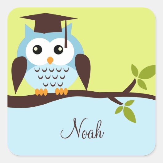 Cute Blue Owl Vierkante Sticker (Voorkant)