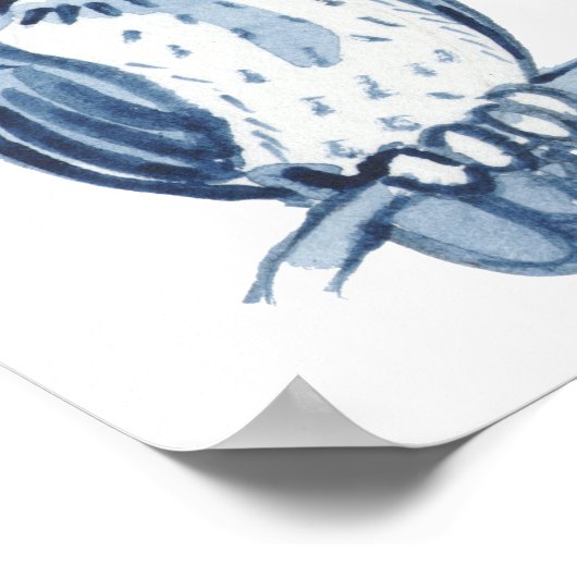 Cute Blue Owl Waterverf Animal Natuur Wild Poster (Hoek)