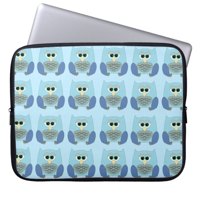 Cute Blue Owls Pattern Laptop Sleeve (Voorkant)