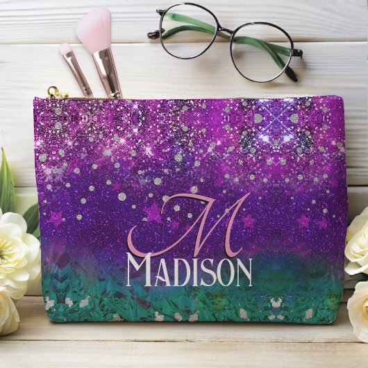 Cute blue paars ombre glitter monogram etui