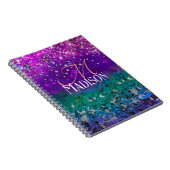 Cute blue paars ombre glitter monogram notitieboek (Rechterzijde)