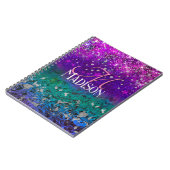 Cute blue paars ombre glitter monogram notitieboek (Linkerzijde)