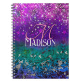 Cute blue paars ombre glitter monogram notitieboek (Voorkant)