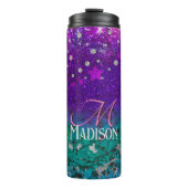 Cute blue paars ombre glitter monogram thermosbeker (Voorkant)