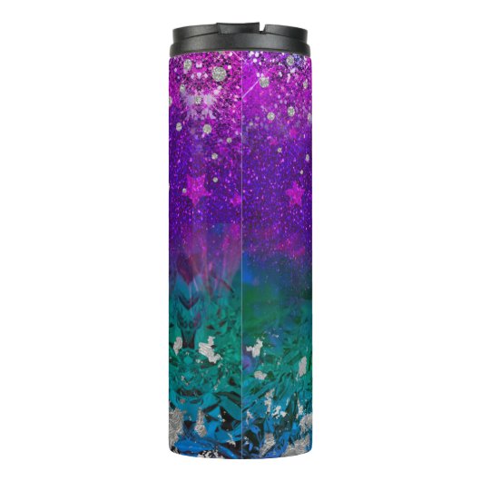 Cute blue paars ombre glitter monogram thermosbeker (Achterkant)