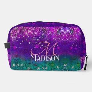 Cute blue paars ombre glitter monogram toilettasje