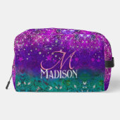 Cute blue paars ombre glitter monogram toilettasje (Achterkant)