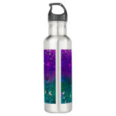 Cute blue paars ombre glitter monogram waterfles (Achterkant)