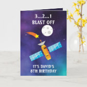 Cute Blue Paars Star Satellite Moon 8th Birthday Kaart (Gele Bloem)