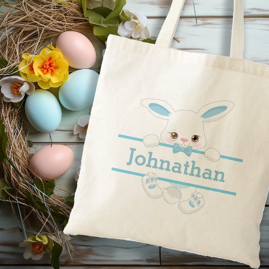 Cute Blue Paaster Bunny Personalized Boy Tote Bag
