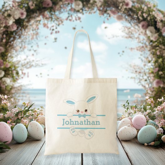 Cute Blue Paaster Bunny Personalized Boy Tote Bag