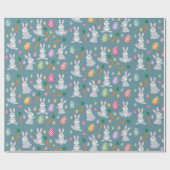 Cute Blue Paaster Bunny Rabbit Patroon Cadeaupapier (Vlak)