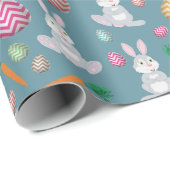 Cute Blue Paaster Bunny Rabbit Patroon Cadeaupapier (Rol Hoek)
