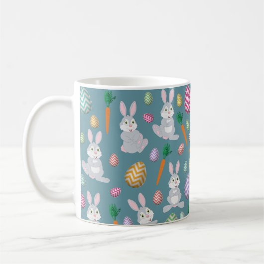 Cute Blue Paaster Bunny Rabbit Patroon Koffiemok (Links)