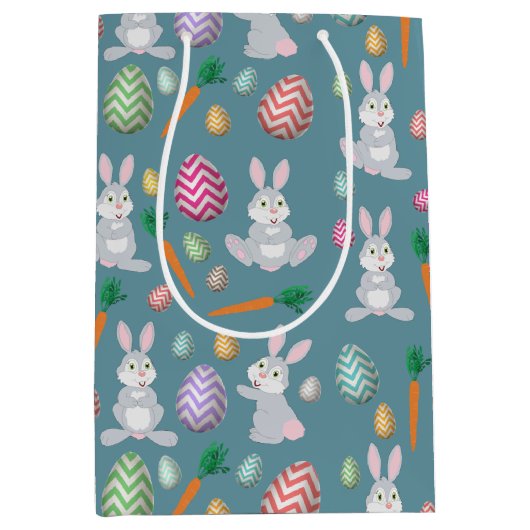 Cute Blue Paaster Bunny Rabbit Patroon Medium Cadeauzakje (Voorkant)