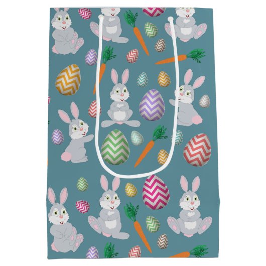 Cute Blue Paaster Bunny Rabbit Patroon Medium Cadeauzakje (Achterkant)